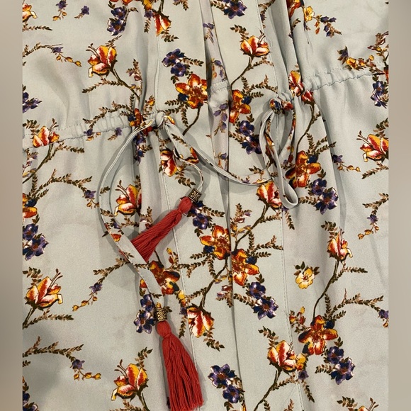 Stunning Floral Kimono Blue Drawstring Waist DR2 Size M/L Medium Large cinch - Picture 2 of 10